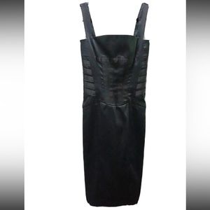 Vintage Roberto Cavalli Satin Square Midi Dress Bustier Black 40 (US 2/4)